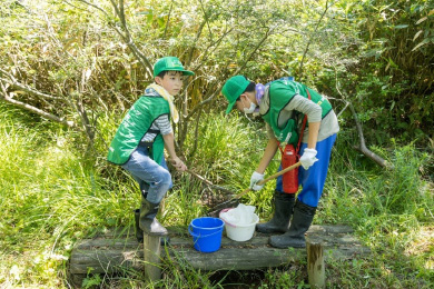 子供たちは生き物観察に夢中