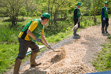 ウッドチップを撒いての道作り