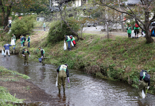 川の中に落ちている空き缶やビニールごみなどを中心に拾いました